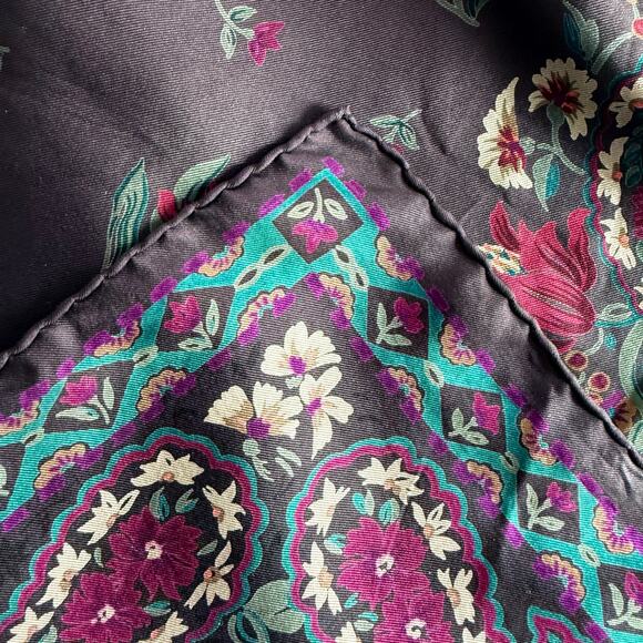 Vintage Liberty London Silk Scarf Gray Plum Blue Florals Hand Rolled Edges Italy - Picture 6 of 8